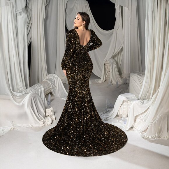 NWOT  Sequin Maxi Dress - Black/Gold - Picture 3 of 4